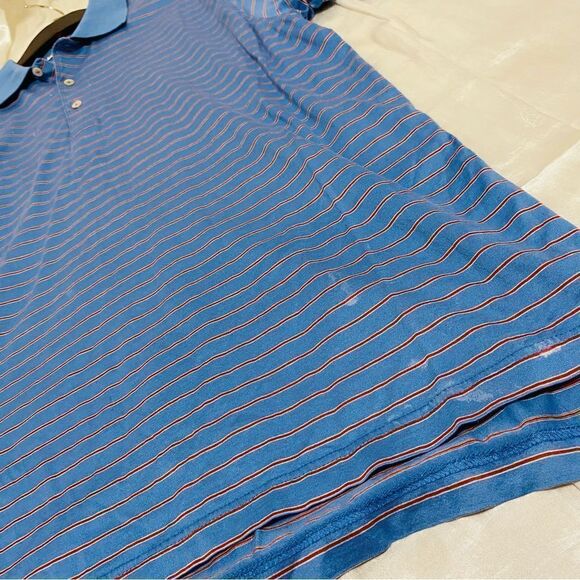 Peter Millar Mens Blue And Red Striped Polo Shirt Size Large - Picture 8 of 11